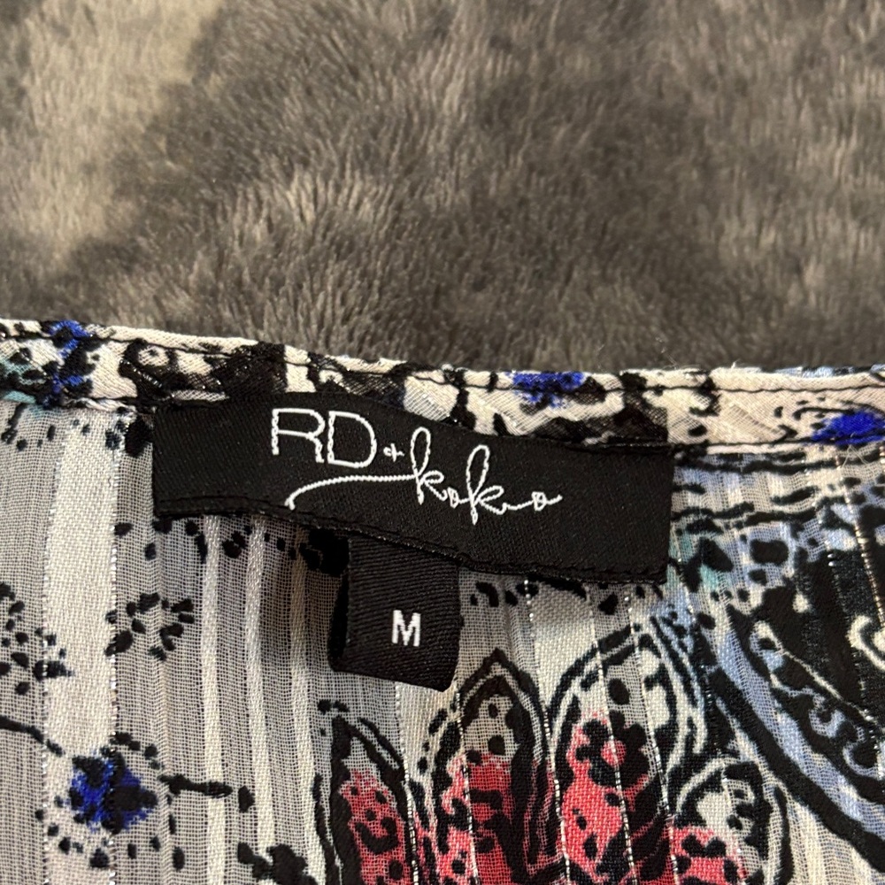 Paisley Print Long-Sleeve Peasant Button Down Top - White/Blue NWOT - Picture 3 of 9